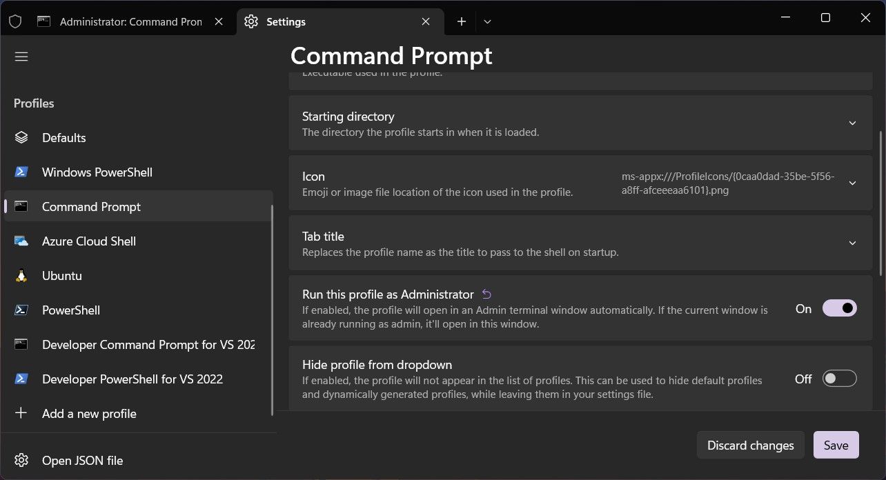 Run this profile as Administrator toggle